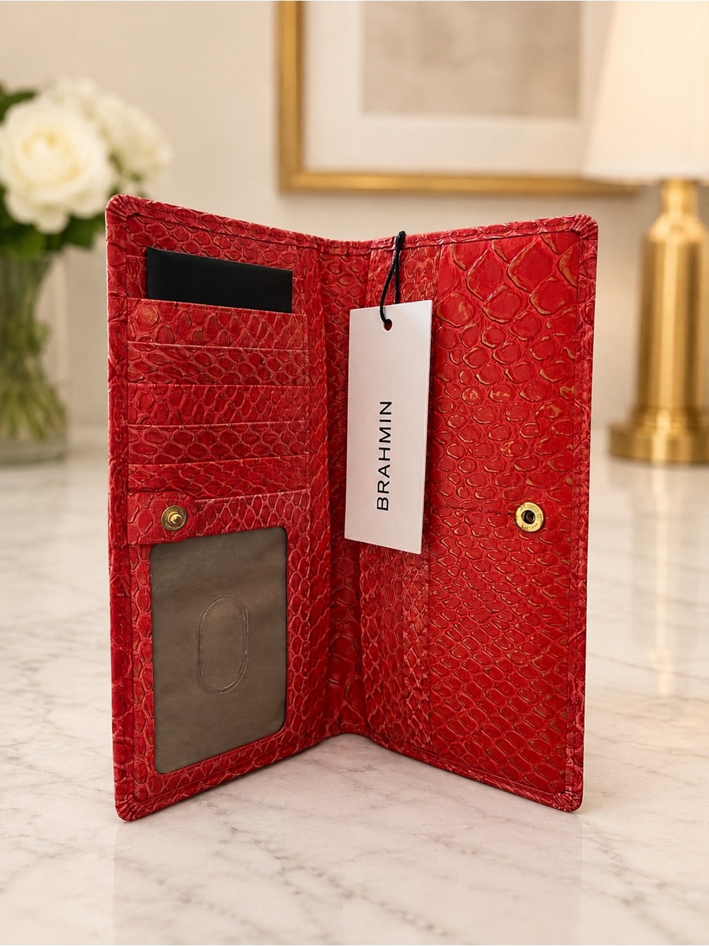 NWT, Brahmin Flame Calimero Red Genuine Leather Wallet - Picture 3 of 4